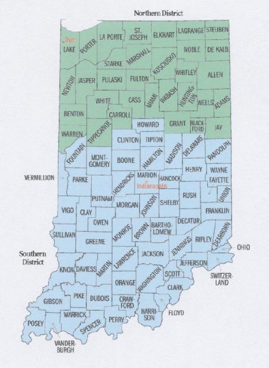 Map of Indiana's Federal Districts